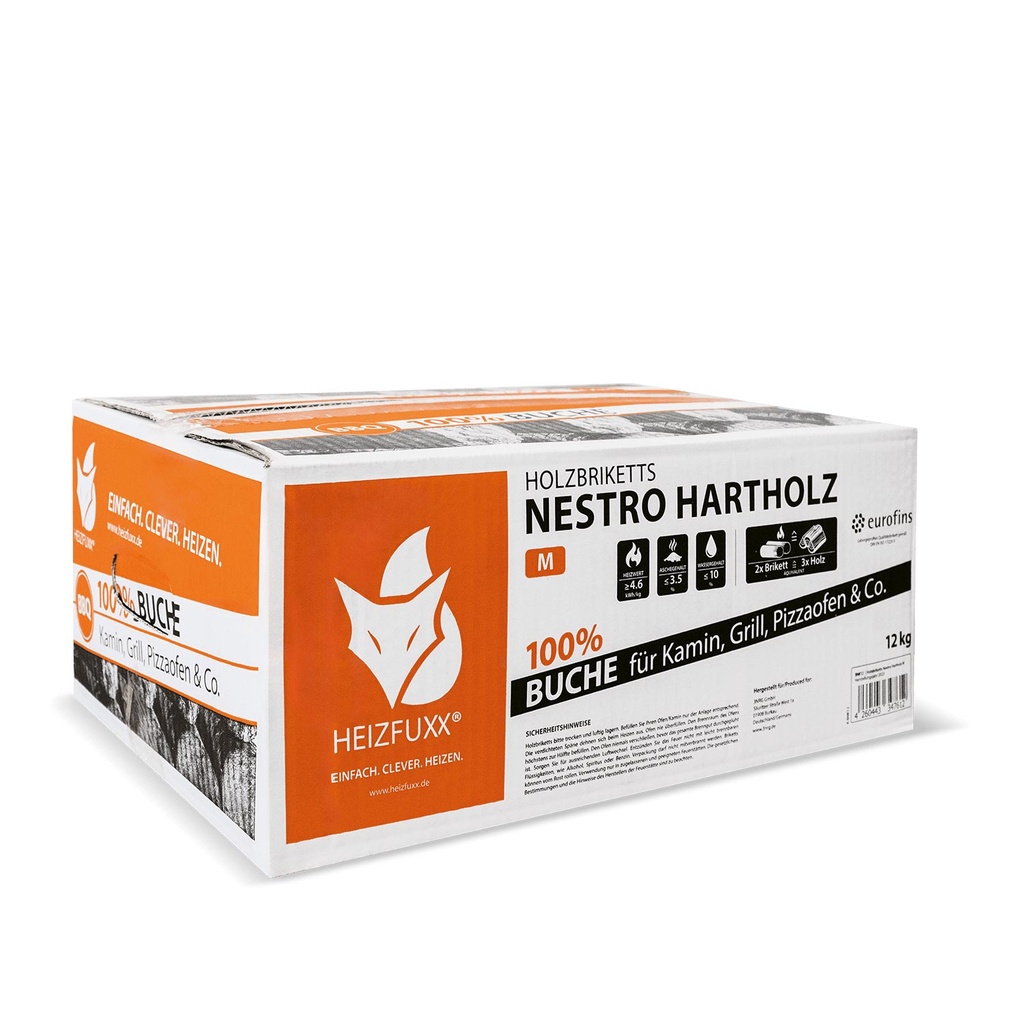 Heizfuxx Nestro Hartholz M Karton 12 kg